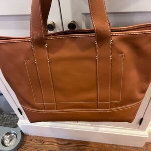 NWT J.Crew Montauk Tote Leather Camel Tan Bag Purse Stitch Work Pocket Large